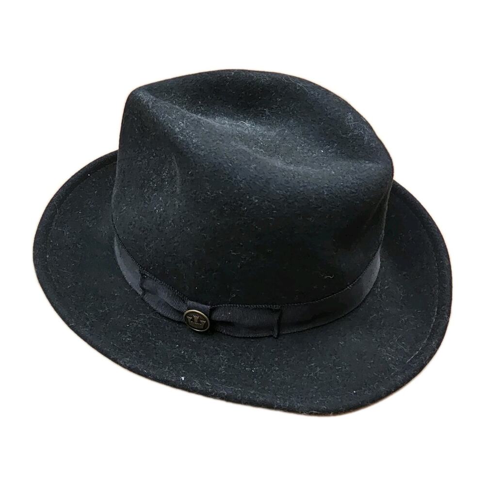 Goorin Bros The Doctor Fedora Hat Large Black Wool Bow Logo Made In USA Vintage